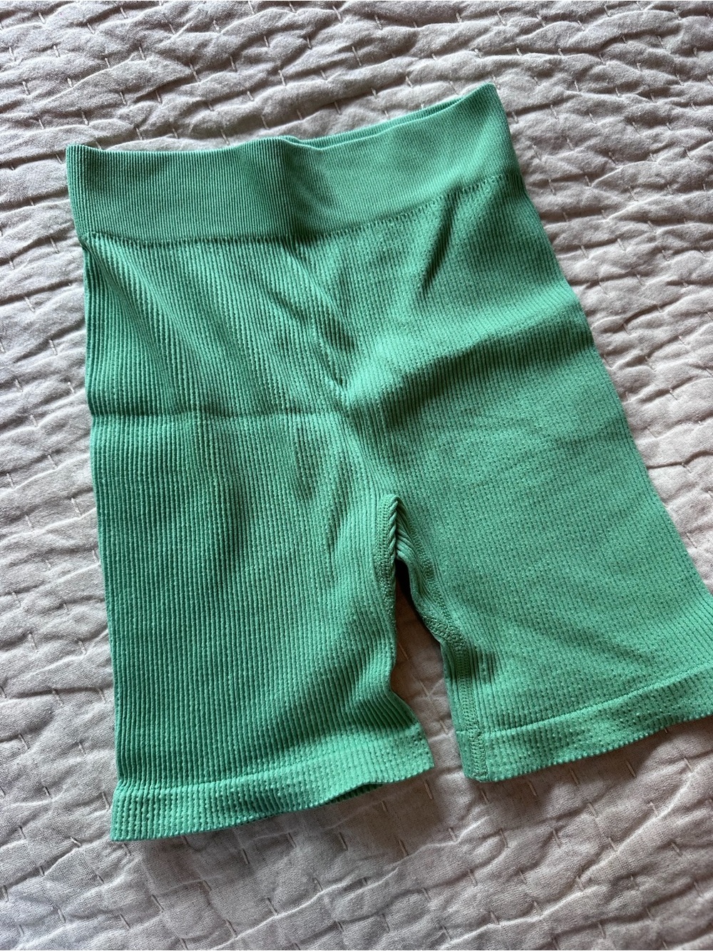 Green Ribbed Biker Shorts
